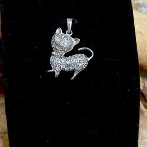 Vintage .925 sterling silver necklace Crystal CAT pendant